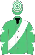 Emerald Green, White sash, Emerald Green sleeves, White stars, hooped cap