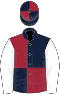 Dark blue and maroon (quartered), white sleeves