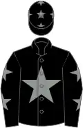 Black, grey star, black sleeves, grey stars and cap