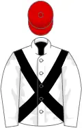 White, black cross-belts, red cap