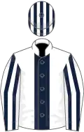 White, Dark Blue stripe, striped sleeves and cap