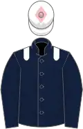 Dark blue, white epaulettes, white cap, pink diamond