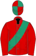 Red, emerald green sash, quartered cap