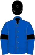 Royal blue, black armlets and cap