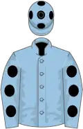 Light blue, black spots on sleeves and cap