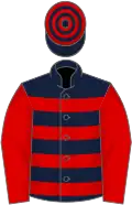 Dark blue, red hoops and sleeves