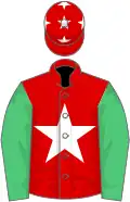Red, white star, emerald green sleeves, red cap, white stars