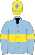 Light blue, yellow hoop and armlets, yellow cap, light blue diamond