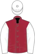 Maroon, white sleeves and cap