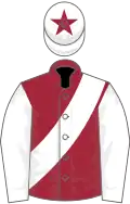 Maroon, white sash, white sleeves, maroon cap, white star