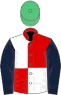 Red and white (quartered), dark blue sleeves, emerald green cap