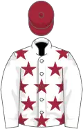 White, maroon stars on body, maroon cap