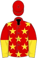 Red, yellow stars, halved sleeves, red cap
