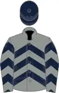 Grey, dark blue chevrons, dark blue cap