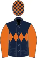 Dark blue, orange triple diamond and sleeves, check cap
