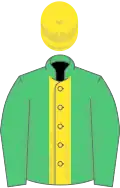 Emerald green, yellow stripe, yellow cap