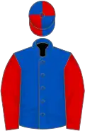 Royal blue, red sleeves, quartered cap