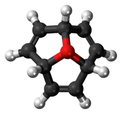 Ball-and-stick model of the oxatriquinacene cation