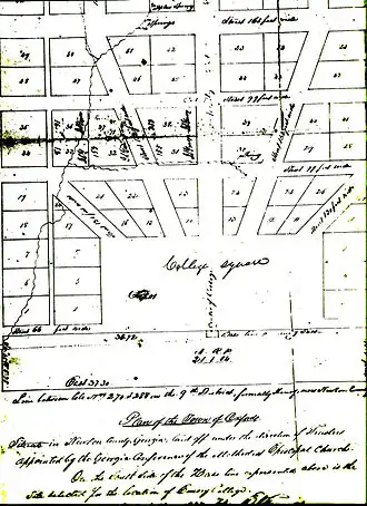 A hand-drawn map depicting the original plan for the Town of Oxford