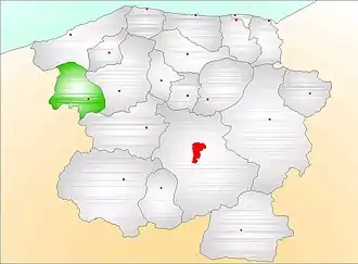 Map showing Pınarbaşı District (green) in Kastamonu Province