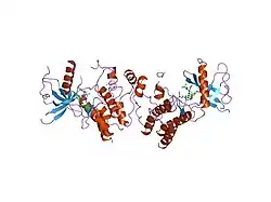 2fgi: CRYSTAL STRUCTURE OF THE TYROSINE KINASE DOMAIN OF FGF RECEPTOR 1 IN COMPLEX WITH INHIBITOR PD173074
