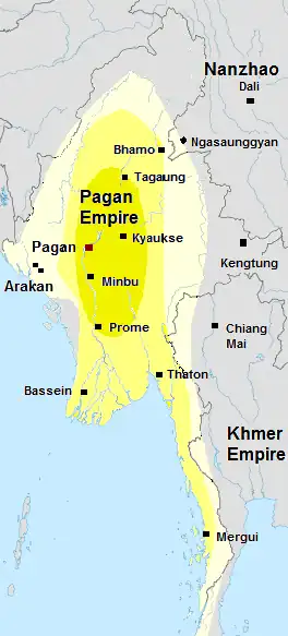 Pagan empire, c. 1210. Pagan kingdom during Sithu II's reign. Kengtung and Chiang Mai are also claimed to be part of the empire according to the Burmese chronicles. Pagan incorporated key ports of lower Burma into its core administration by the 13th century.