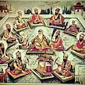 Painting of all the Sikh gurus together, by Lahora Singh Mussawar, ca.1900