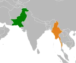 Map indicating locations of Pakistan and Myanmar