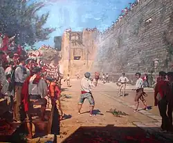 Basque Pelota's game under the Hondarribia's City Walls, by Gustave Colin in 1863
