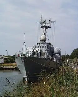 The Hans Beimler, a former Soviet-built, missile corvette of the Tarantul class operated by the Volksmarine
