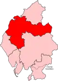 A large constituency, comprising the north and east of the county, and almost entirely surrounding a smaller constituency in the north.