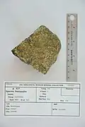 Pentlandite occurring with pyrrhotite. Specimen from Worthington, Ontario, Canada