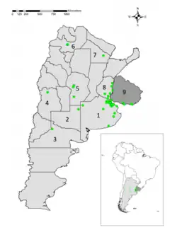 Actual distribution in South America (Argentina and Uruguay).