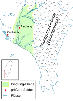 Pingtung Plain (colored green)