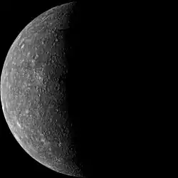 Mariner 10's first image of Mercury acquired on March 24, 1974.