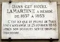 Lamartine resided at no. 82 from 1837 to 1853. It is where the people of Paris came to cheer for him on 25 February 1848, after his speech on the tricolour flag.