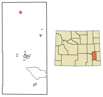 Location of Glendo in Platte County, Wyoming.