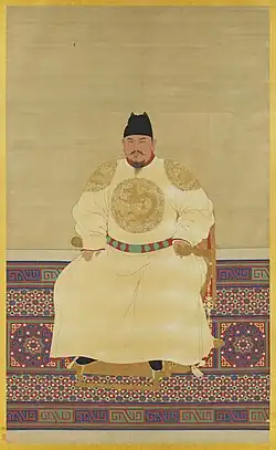 A portrait of the Hongwu Emperor seated on his throne