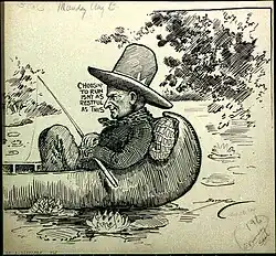 Caricature of Coolidge fishing on the lake