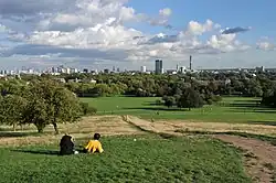 A panorama of Primrose Hill, showing the skyline of London. Picture posted in April 2020 after the topping out of 22 Bishopsgate the previous year.