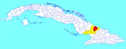 Puerto Padre municipality (red) within Las Tunas Province (yellow) and Cuba