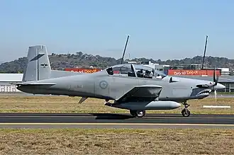 An FACDU Pilatus PC-9A at Canberra Airport in 2008