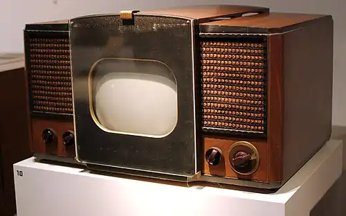Image 12RCA 630-TS, the first mass-produced television set, which sold in 1946–1947 (from History of television)