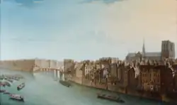 View of the île de la Cité featuring the Notre-Dame cathedral, by Nicolas-Jean-Baptiste Raguenet (1752)