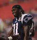 Randy Moss before a pre-season game with the New England Patriots in 2009
