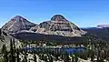 North aspect of Reids Peak (center), with Bald Mountain (left). Kamas Lake in foreground.