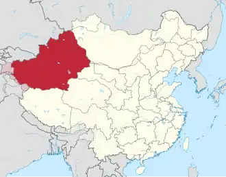 Sinkiang Province (red) in the Republic of China (as claimed)