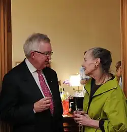 McCoy speaks with former prime minister Joe Clark, March 2010.