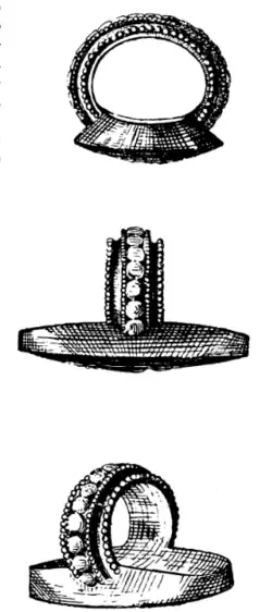Line drawing of a gold ring, in three different orientations