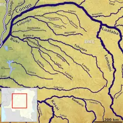 A map showing all the rivers of the DRC